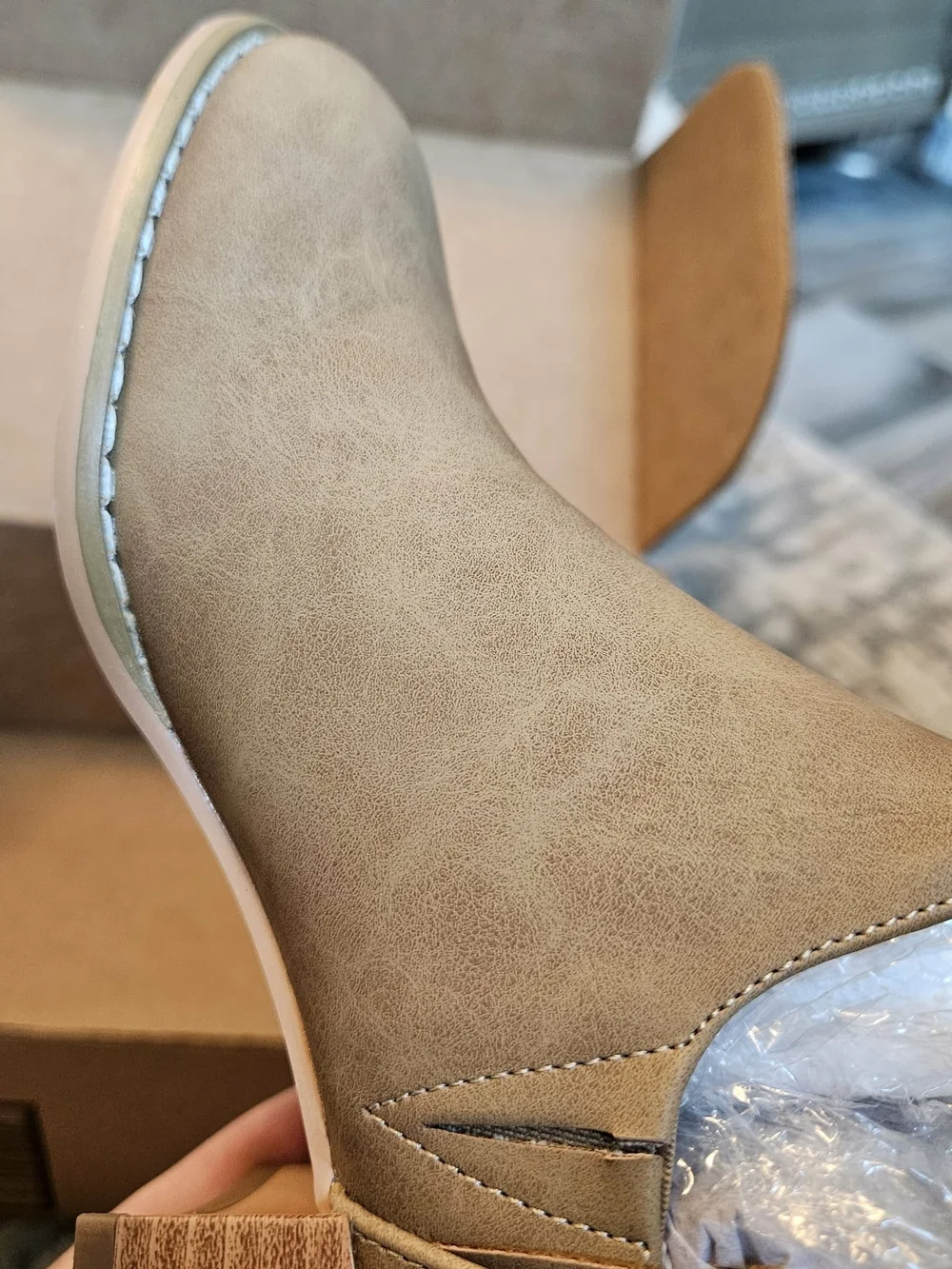 Women’s Taupe Ruffle-Trim Ankle Booties